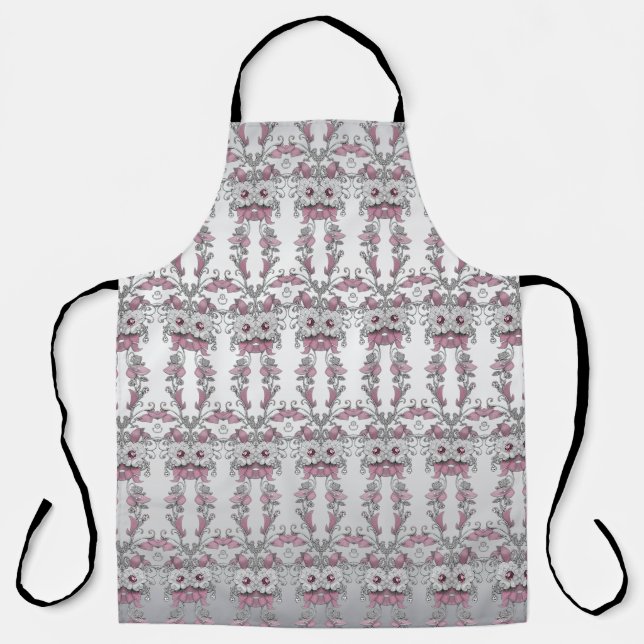 Pink Silver White Floral Apron (Front)