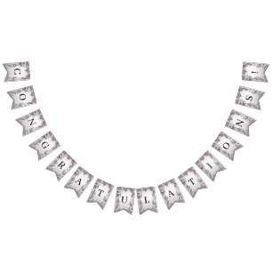 Pink Silver White Floral Bunting Flag