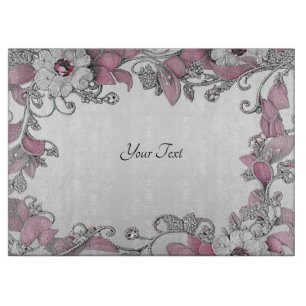 Pink Silver White Floral Cutting Board