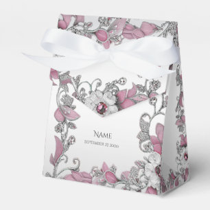 Pink Silver White Floral Favour Box