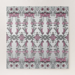 Pink Silver White Floral Jigsaw Puzzle