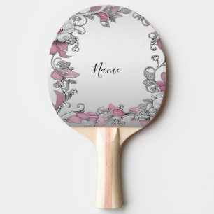 Pink Silver White Floral Ping Pong Paddle
