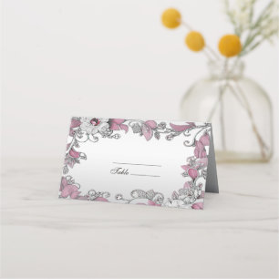 Pink Silver White Floral Place Card