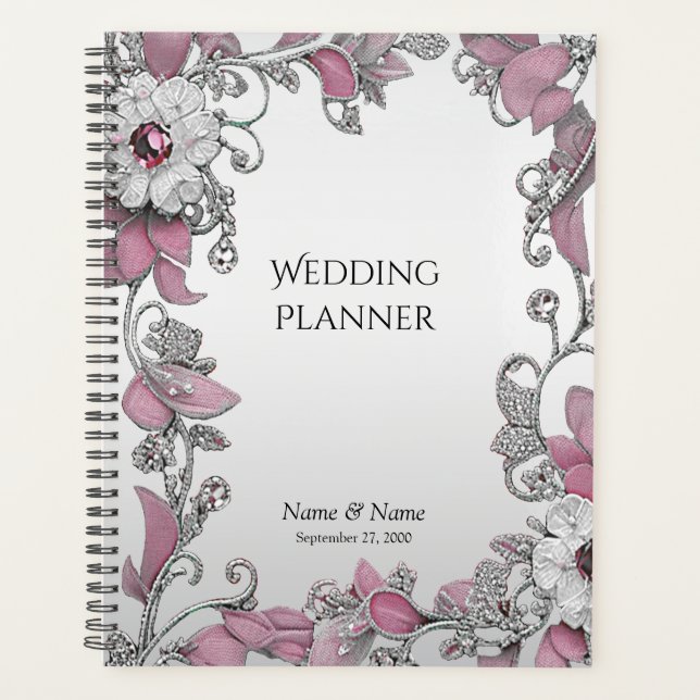 Pink Silver White Floral Planner (Front)