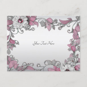 Pink Silver White Floral Postcard