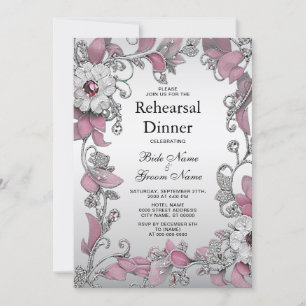 Pink Silver White Floral Rehearsal Dinner Invitation