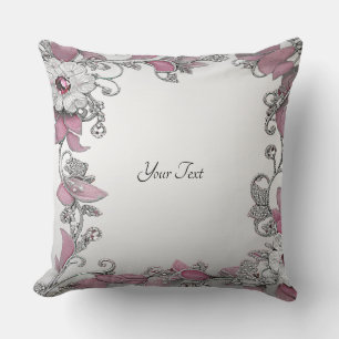 Pink Silver White Floral Throw Pillow