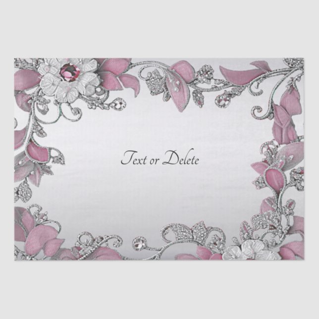 Pink Silver White Floral Tissue Paper (Front)