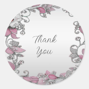 Pink Silver White Floral Wedding Sticker