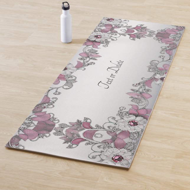Pink Silver White Floral Yoga Mat (In Situ)