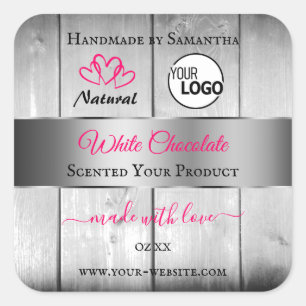 Pink Silver White Wood Grain Product Labels Logo