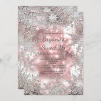 Pink Silver Winter Wonderland Snowflake Invitation