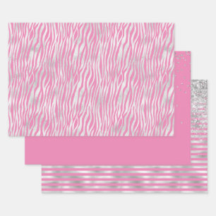 Pink Silver Zebra        Gift Tags Wrapping Paper Sheet
