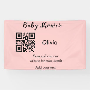 Pink simple baby shower q r code add name text thr banner