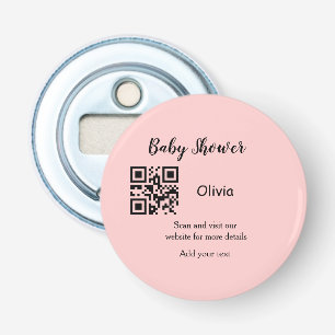 Pink simple baby shower q r code add name text thr bottle opener