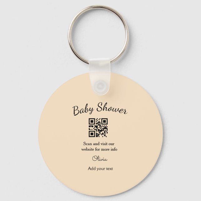 Pink simple baby shower q r code add name text thr key ring (Front)