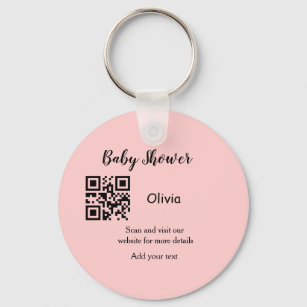 Pink simple baby shower q r code add name text thr key ring