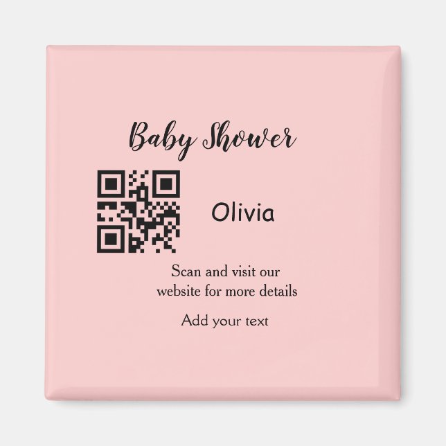 Pink simple baby shower q r code add name text thr magnet (Front)