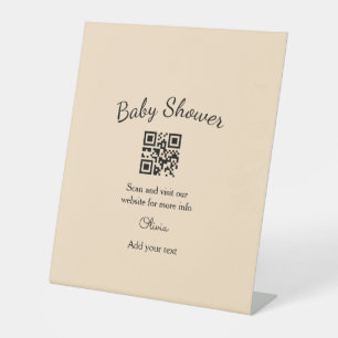 Pink simple baby shower q r code add name text thr pedestal sign
