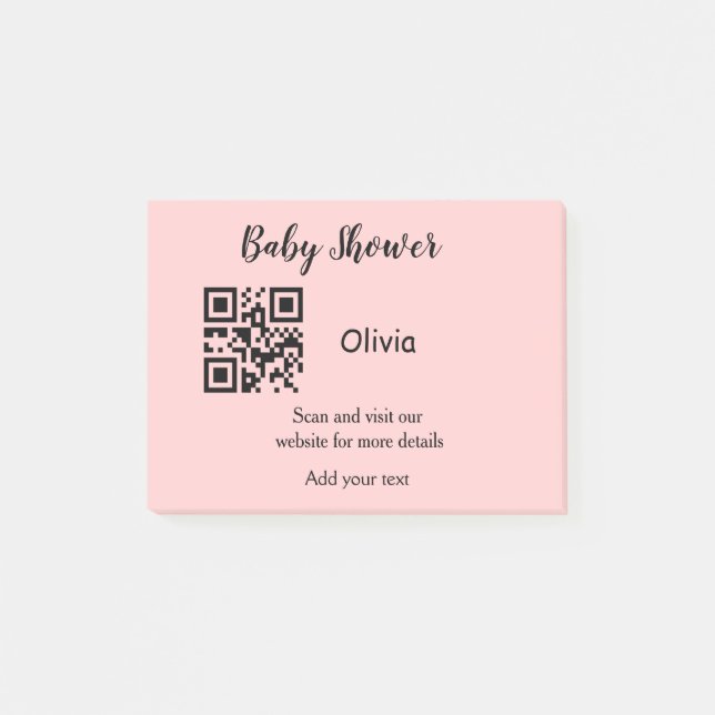 Pink simple baby shower q r code add name text thr post-it notes (Front)