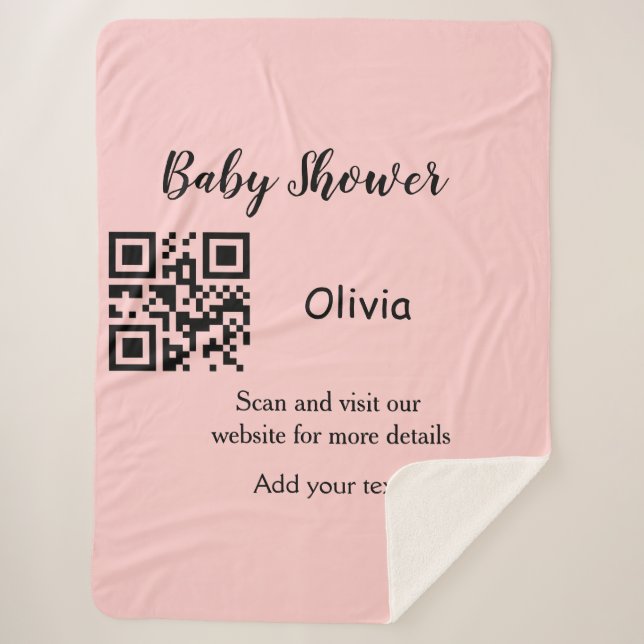 Pink simple baby shower q r code add name text thr sherpa blanket (Front)