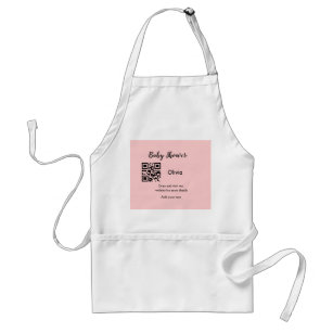 Pink simple baby shower q r code add name text thr standard apron