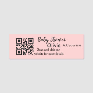 Pink simple baby shower q r code add name text thr tag
