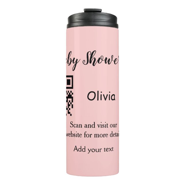 Pink simple baby shower q r code add name text thr thermal tumbler (Front)