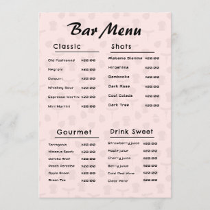 Pink Simple Bar Drink Menu