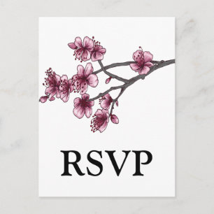 Pink Simple Cherry Blossoms RSVP Postcard