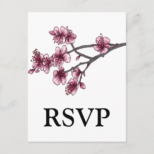 Pink Simple Cherry Blossoms RSVP Postcard (Front)