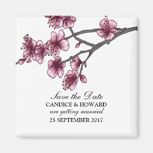 Pink Simple Cherry Blossoms Save the Date Magnet
