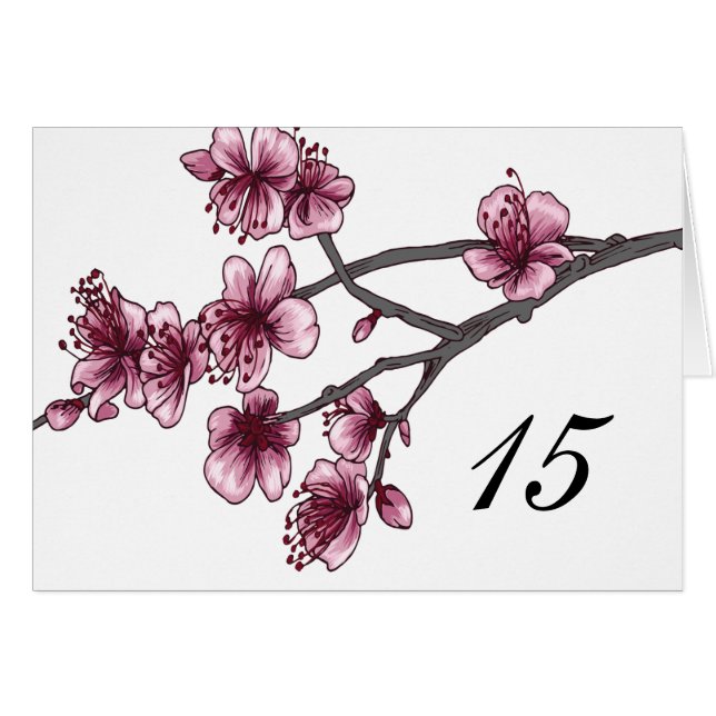 Pink Simple Cherry Blossoms Table Number Card (Front Horizontal)
