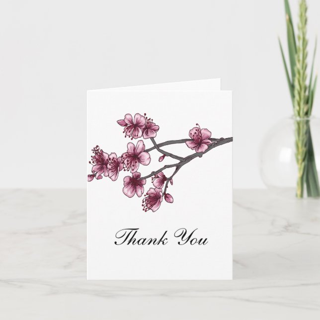 Pink Simple Cherry Blossoms Thank You Card (Front)