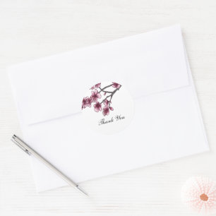 Pink Simple Cherry Blossoms Thank You Stickers