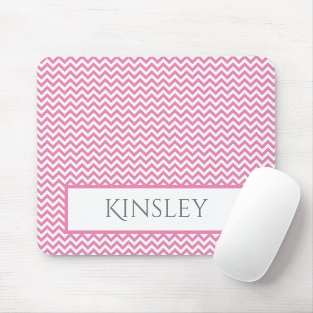 Pink Simple Chevron Personalised Mouse Pad (With Mouse)