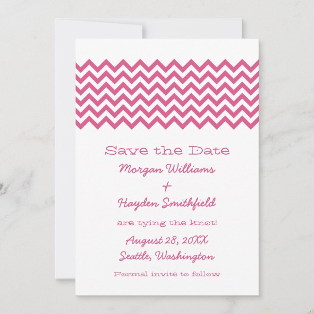 Pink Simple Chevron Save the Date Invite (Front)