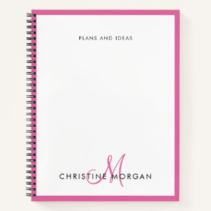Pink simple chic minimalist monogram name   notebook