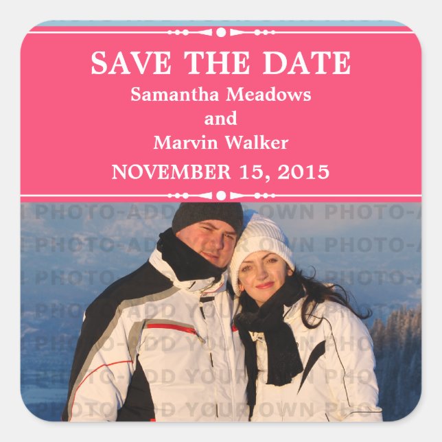 Pink Simple Chic Photo Save the Date Stickers (Front)