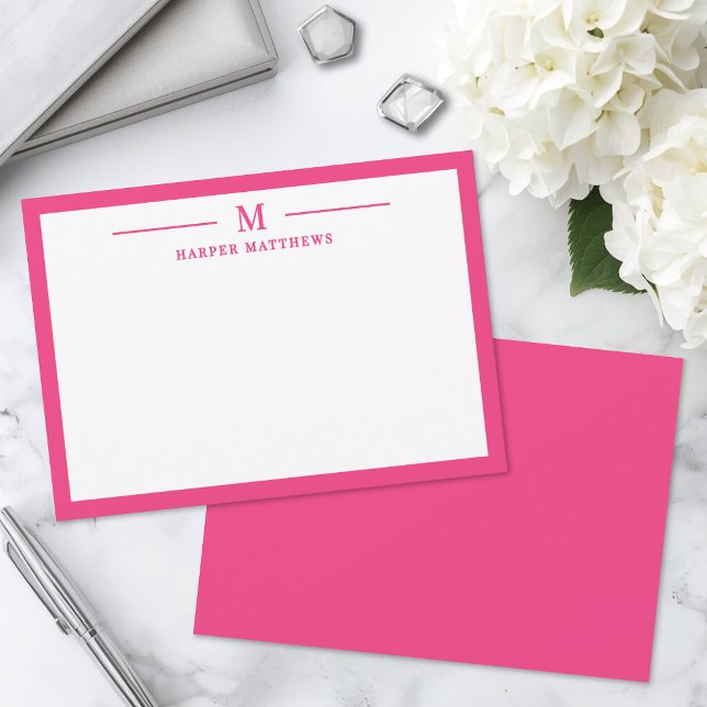 Pink Simple Classic Personalised Stationery Card (Pink Simple Classic Personalized Stationery Note Card)