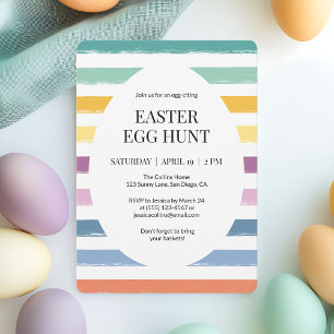 Pink Simple Colourful Cute Easter Egg Hunt Party Invitation