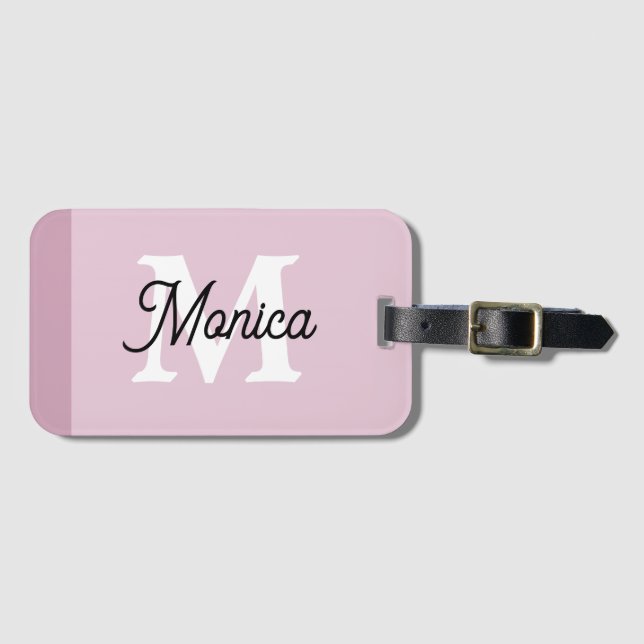 Pink Simple Custom Name Monogram Modern Luggage Tag (Front Horizontal)
