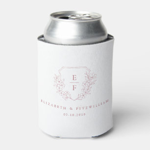 Pink Simple Elegant Cherry Blossom Monogram Crest  Can Cooler
