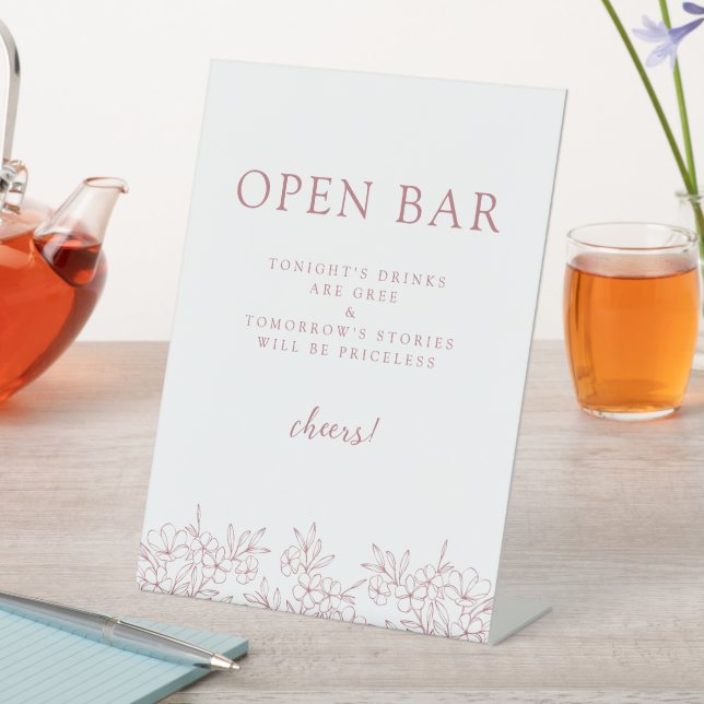 Pink Simple Elegant Cherry Blossom Open Bar Pedestal Sign (In SItu)