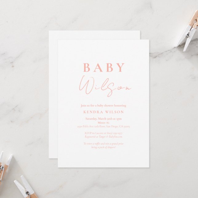 Pink Simple Elegant Girl Baby Shower Invitation (Front/Back In Situ)