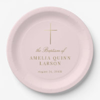Pink Simple Elegant Gold Cross Baptism Christening