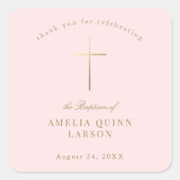 Pink Simple Elegant Gold Cross Baptism Christening