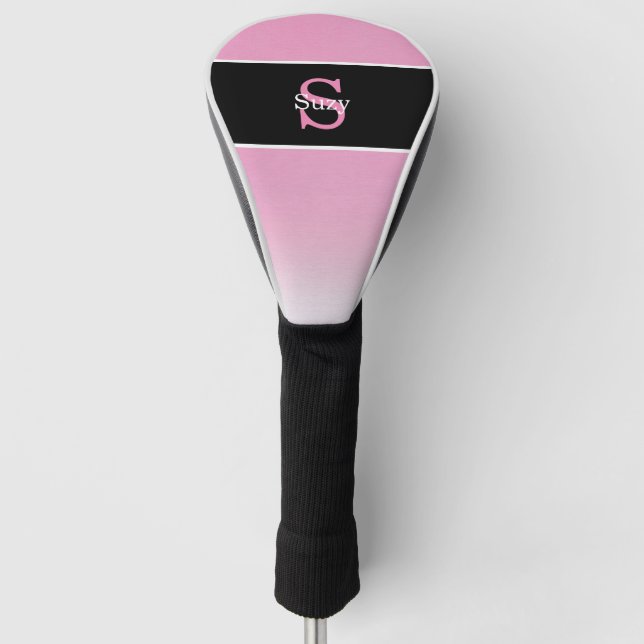 Pink Simple Elegant Initial Monogram Golf Head Cover (Front)
