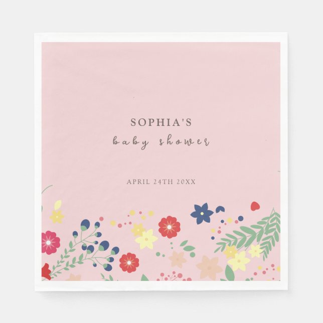 Pink Simple Elegant Wildflower Baby Shower  Napkin (Front)