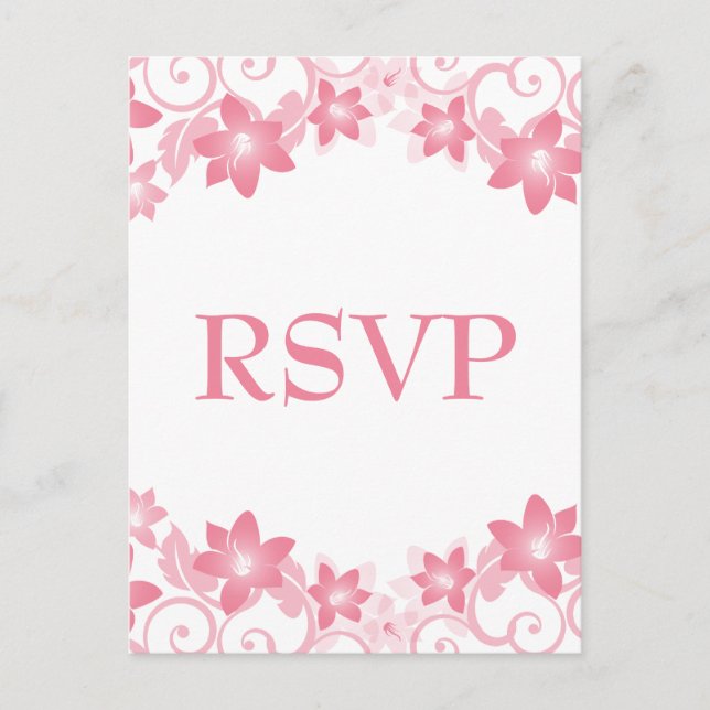 Pink Simple Floral RSVP Postcard (Front)